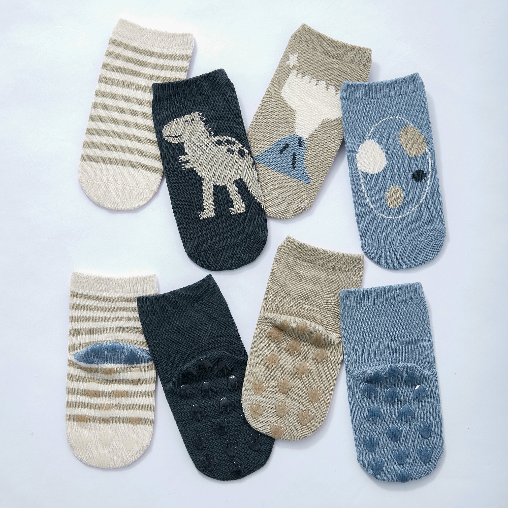 Dinosaur- Organic- 4 Pairs of Stay-On Baby & Toddler Non-Slip Socks