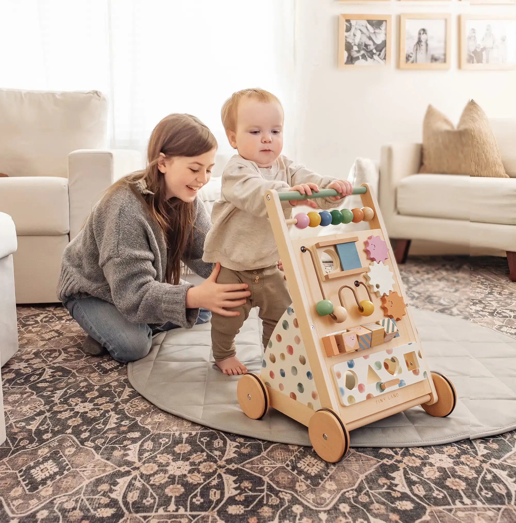 Tiny Land® Versatile Natural Wooden Baby Walker