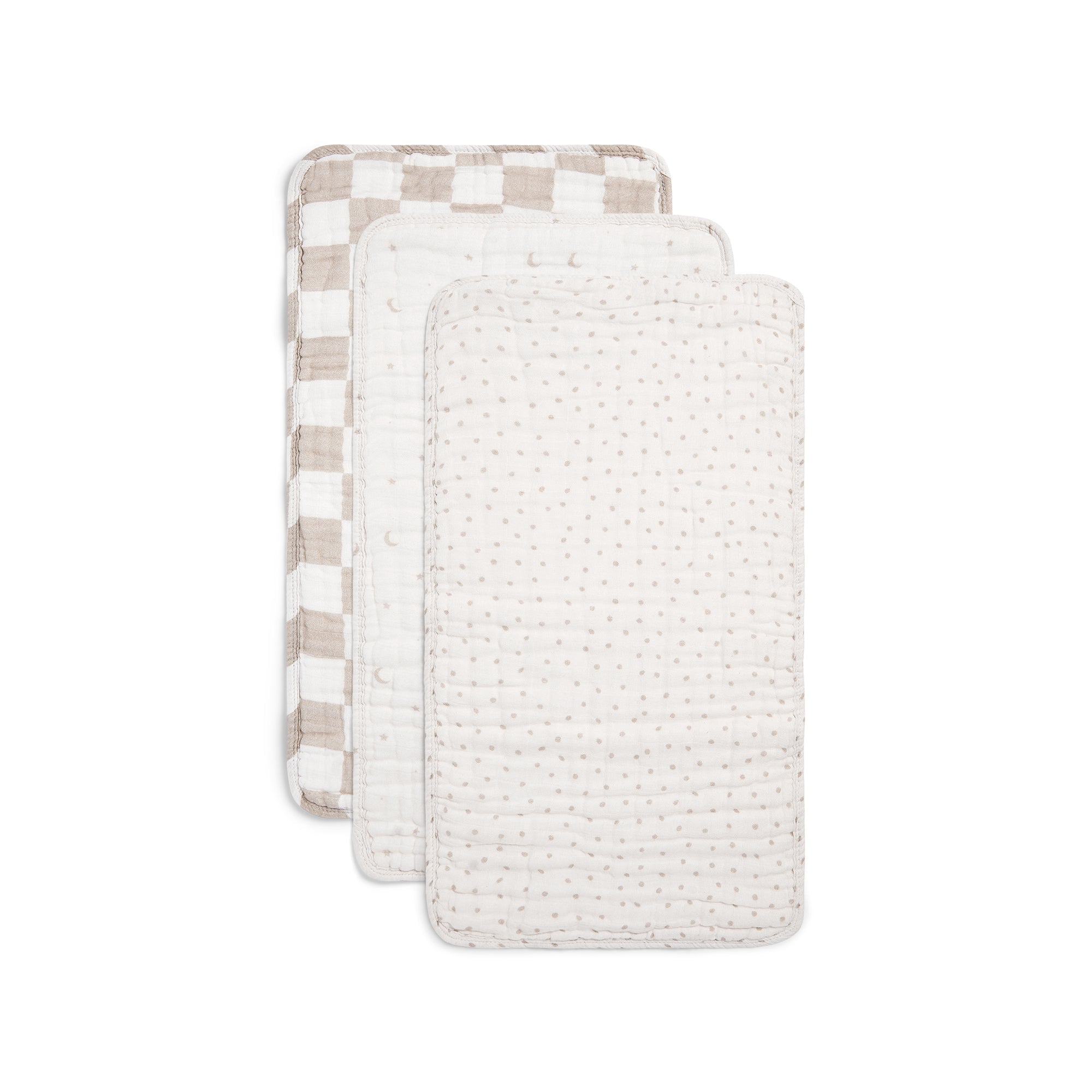 ORGANIC MUSLIN BURP CLOTHS, 3 PACK (IVORY + OATMEAL)
