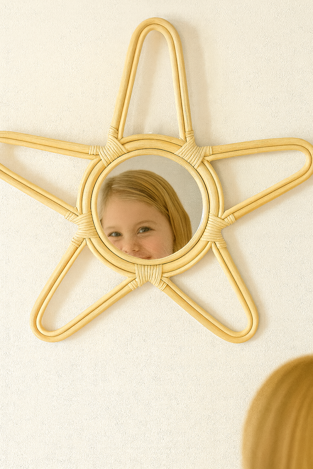 Rattan Star Wall Mirror – Boho & Space Kids Room Decor - Celestial Theme - Universe theme kids room