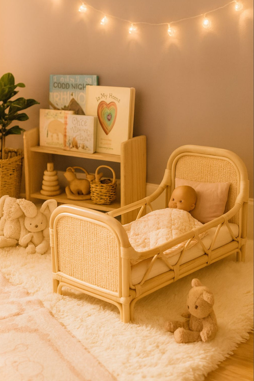 Rattan Doll Bed – Boho Montessori Doll Furniture for Imaginative Play