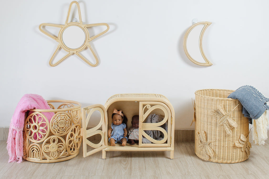 Rattan Star Wall Mirror – Boho & Space Kids Room Decor - Celestial Theme - Universe theme kids room