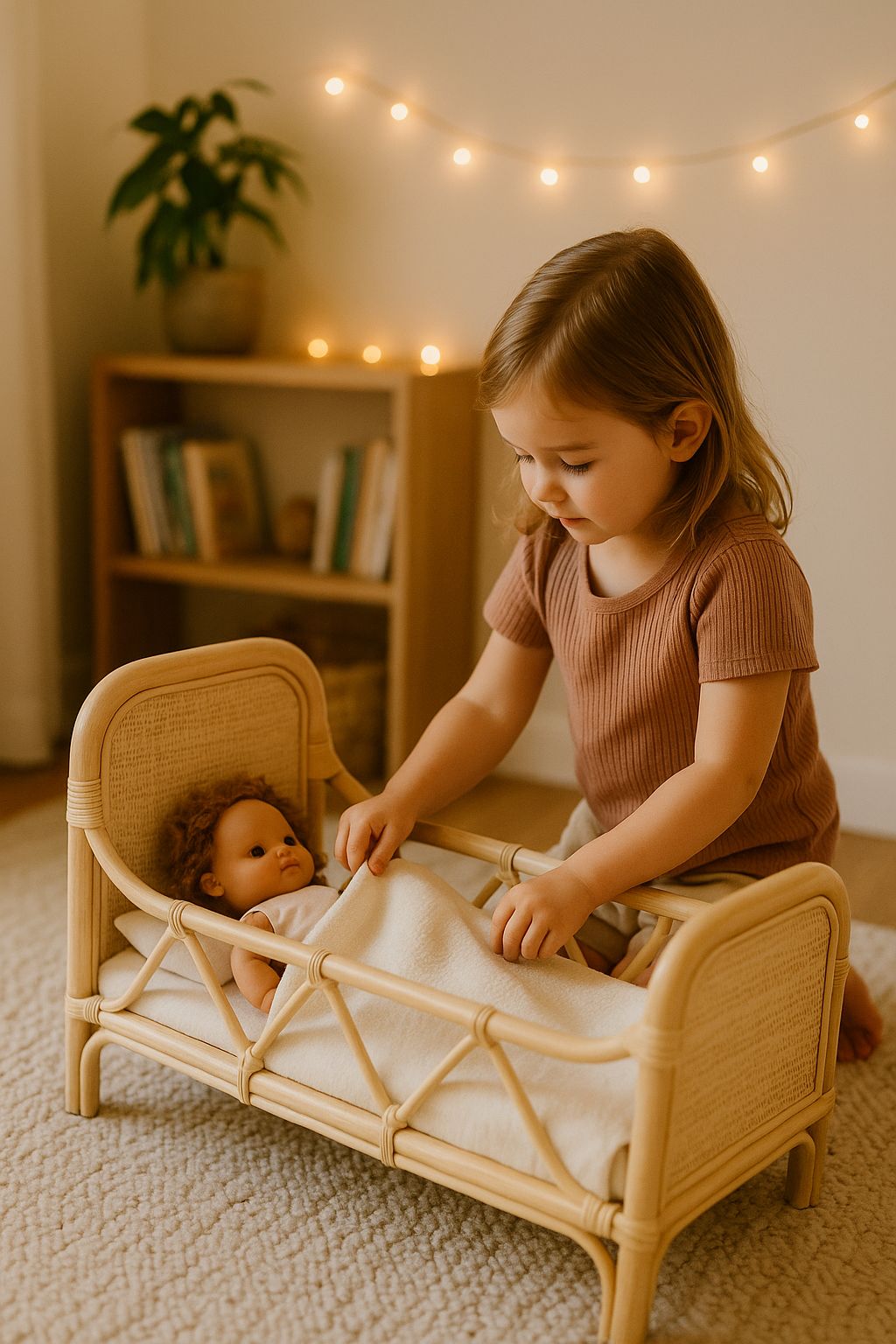 Rattan Doll Bed – Boho Montessori Doll Furniture for Imaginative Play