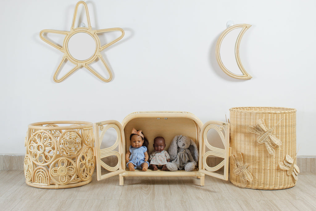Rattan Star Wall Mirror – Boho & Space Kids Room Decor - Celestial Theme - Universe theme kids room