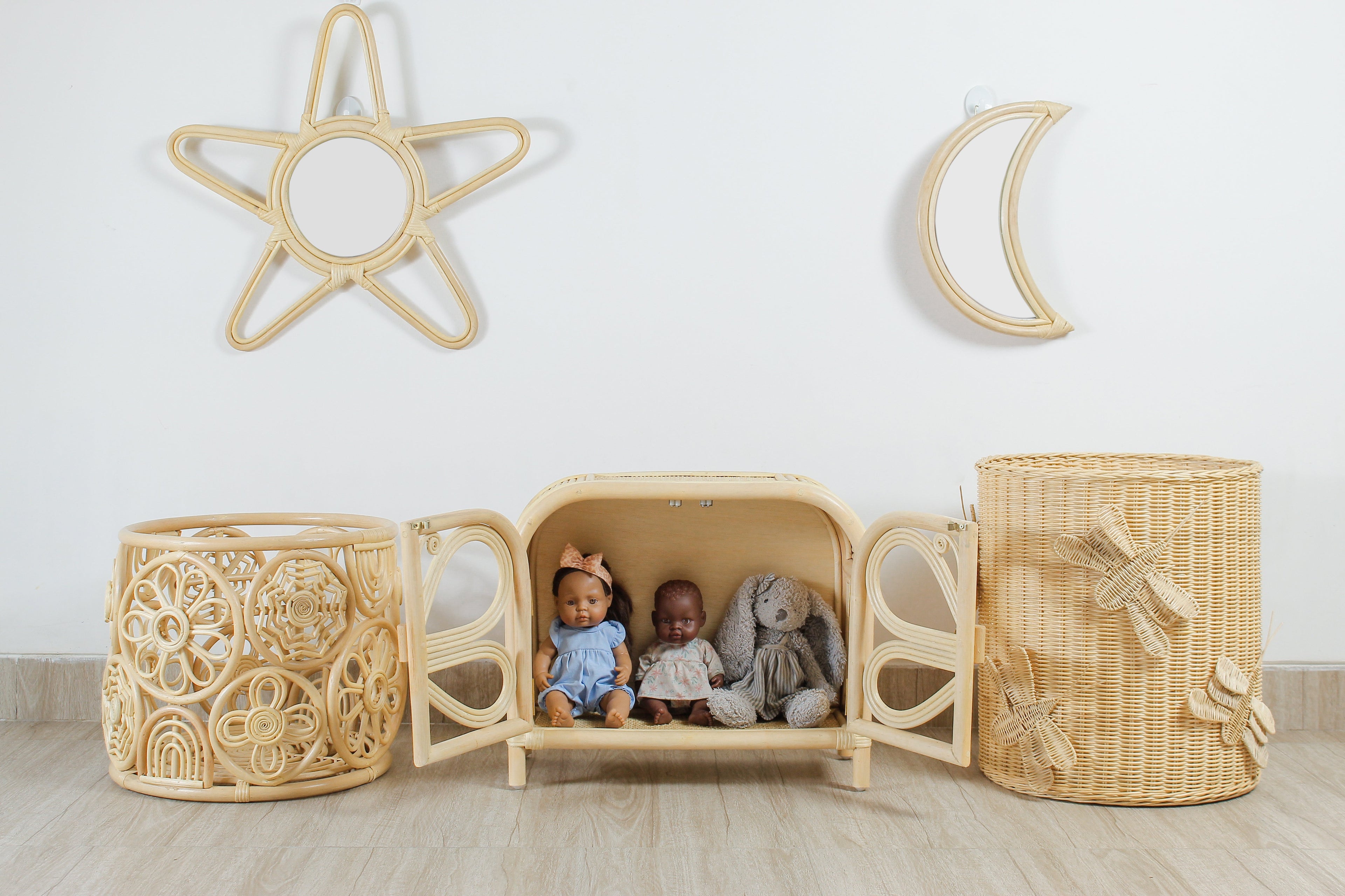 Rattan Star Wall Mirror – Boho & Space Kids Room Decor - Celestial Theme - Universe theme kids room