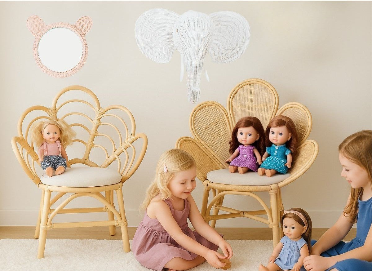 Handmade Rattan Flower Chair for Kids – Blossom Bloom Rattan Chair – Handwoven Flower Chair for Kids and Dolls| Boho Nursery & Playroom Furniture