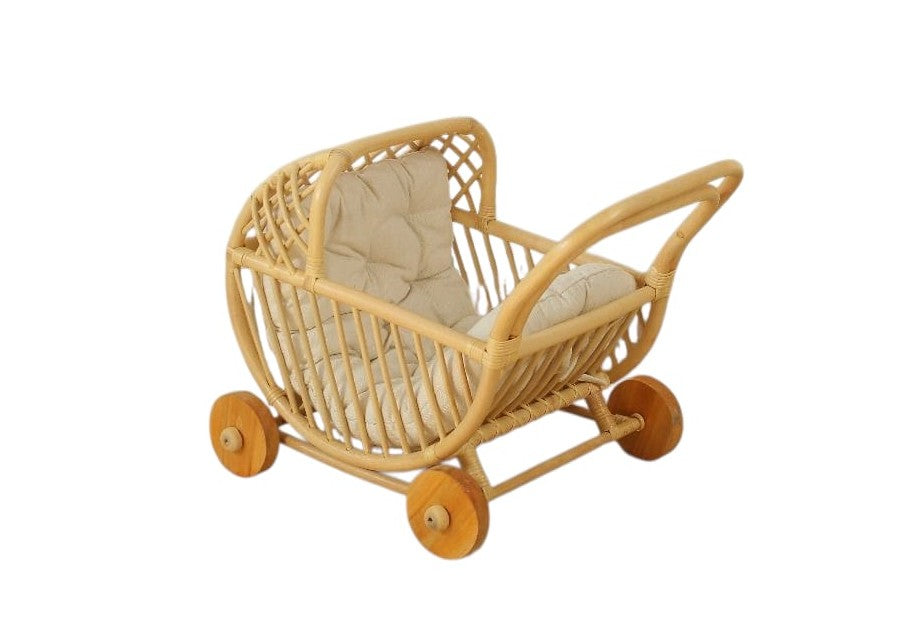 Lullaby Rattan Doll Buggy – Handcrafted Boho Stroller for Little Girls Doll Pretend Play