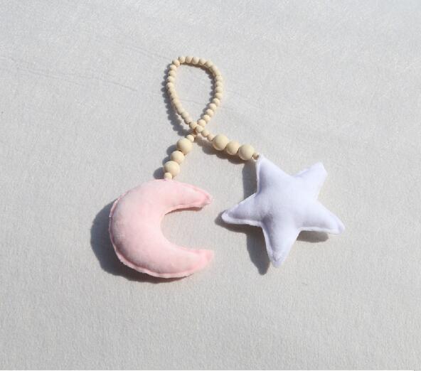Hanging Nordic Wooden Beads Ornament Double Star Moon Kids Room Decoration Baby Crib Tent Hanging Pendant Wall Decor Photography Props Baby Mobile For Crib Moon and Stars Baby Nursery Ceiling Crib Mobile Kids Room Hanging Decor