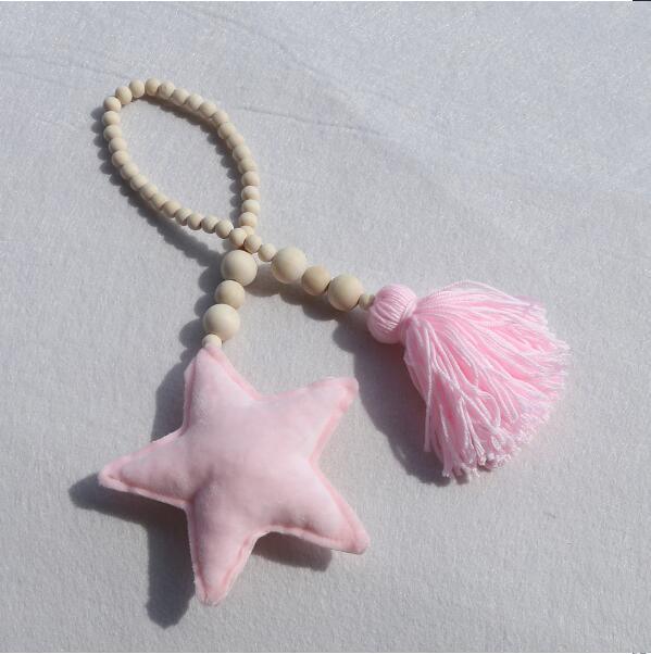 Hanging Nordic Wooden Beads Ornament Double Star Moon Kids Room Decoration Baby Crib Tent Hanging Pendant Wall Decor Photography Props Baby Mobile For Crib Moon and Stars Baby Nursery Ceiling Crib Mobile Kids Room Hanging Decor