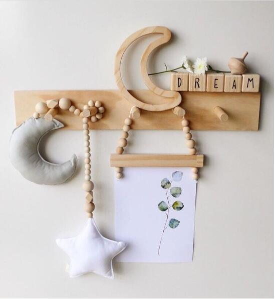 Hanging Nordic Wooden Beads Ornament Double Star Moon Kids Room Decoration Baby Crib Tent Hanging Pendant Wall Decor Photography Props Baby Mobile For Crib Moon and Stars Baby Nursery Ceiling Crib Mobile Kids Room Hanging Decor