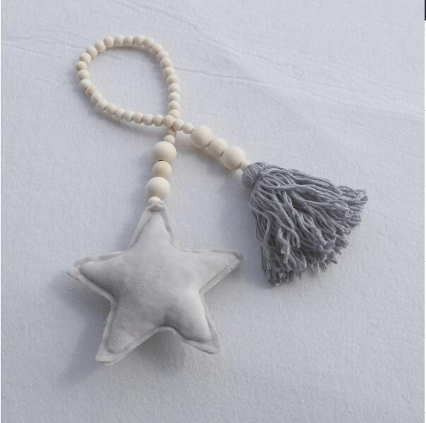 Hanging Nordic Wooden Beads Ornament Double Star Moon Kids Room Decoration Baby Crib Tent Hanging Pendant Wall Decor Photography Props Baby Mobile For Crib Moon and Stars Baby Nursery Ceiling Crib Mobile Kids Room Hanging Decor