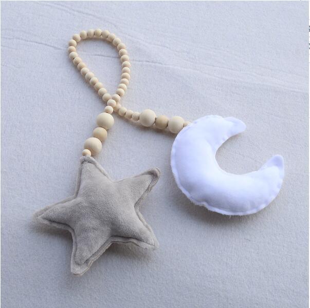 Hanging Nordic Wooden Beads Ornament Double Star Moon Kids Room Decoration Baby Crib Tent Hanging Pendant Wall Decor Photography Props Baby Mobile For Crib Moon and Stars Baby Nursery Ceiling Crib Mobile Kids Room Hanging Decor