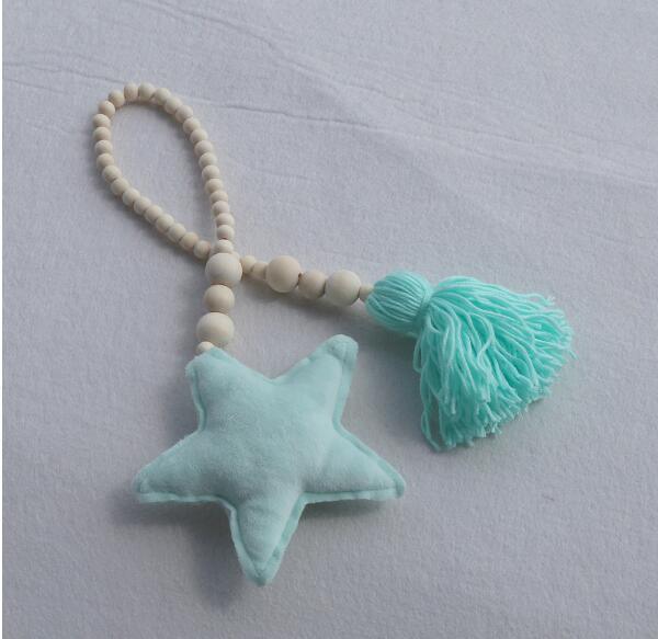 Hanging Nordic Wooden Beads Ornament Double Star Moon Kids Room Decoration Baby Crib Tent Hanging Pendant Wall Decor Photography Props Baby Mobile For Crib Moon and Stars Baby Nursery Ceiling Crib Mobile Kids Room Hanging Decor