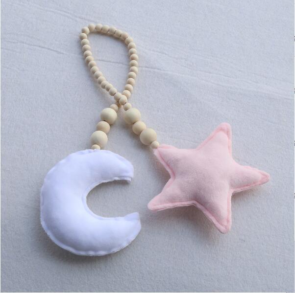 Hanging Nordic Wooden Beads Ornament Double Star Moon Kids Room Decoration Baby Crib Tent Hanging Pendant Wall Decor Photography Props Baby Mobile For Crib Moon and Stars Baby Nursery Ceiling Crib Mobile Kids Room Hanging Decor
