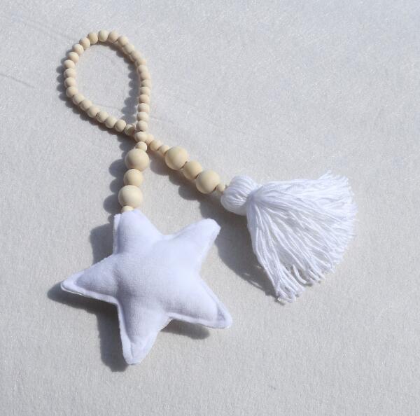 Hanging Nordic Wooden Beads Ornament Double Star Moon Kids Room Decoration Baby Crib Tent Hanging Pendant Wall Decor Photography Props Baby Mobile For Crib Moon and Stars Baby Nursery Ceiling Crib Mobile Kids Room Hanging Decor