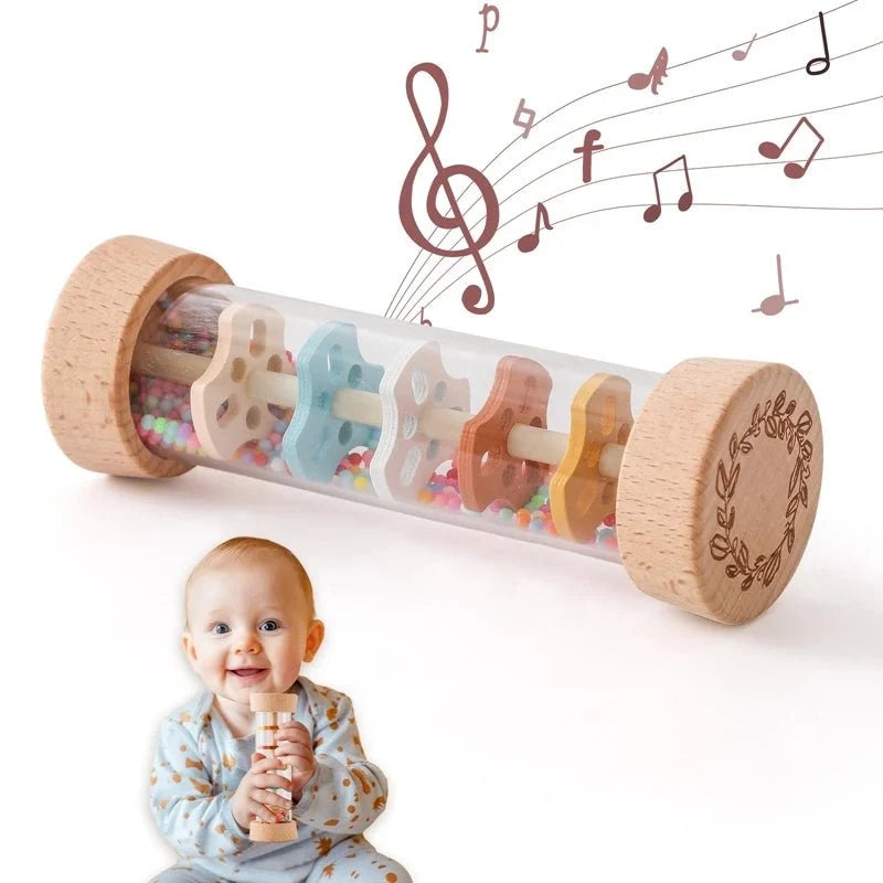 Colorful Wooden Rain Stick Rattle | Montessori Sensory Toy for Babies