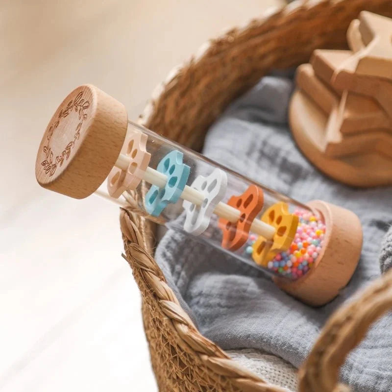 Colorful Wooden Rain Stick Rattle | Montessori Sensory Toy for Babies