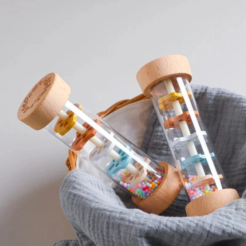 Colorful Wooden Rain Stick Rattle | Montessori Sensory Toy for Babies
