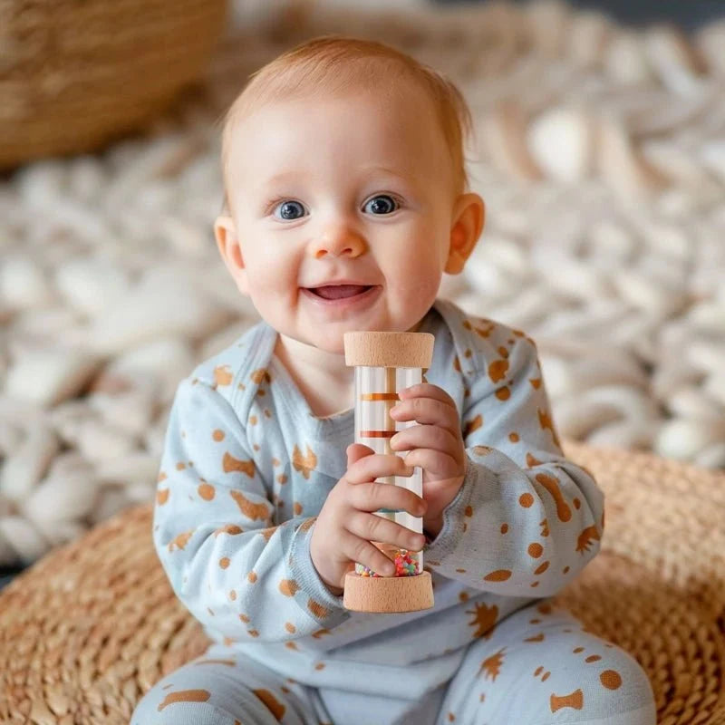 Colorful Wooden Rain Stick Rattle | Montessori Sensory Toy for Babies