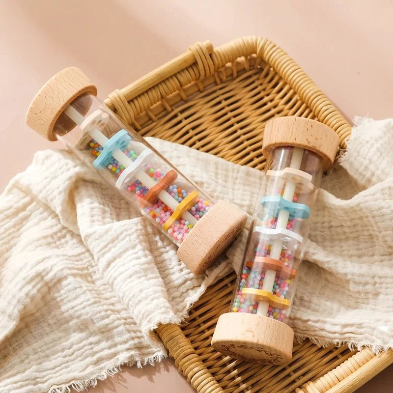 Colorful Wooden Rain Stick Rattle | Montessori Sensory Toy for Babies