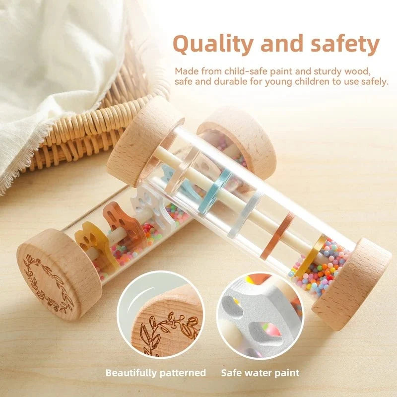 Colorful Wooden Rain Stick Rattle | Montessori Sensory Toy for Babies