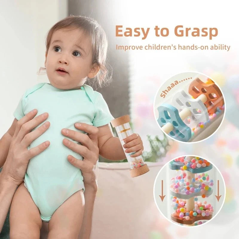 Colorful Wooden Rain Stick Rattle | Montessori Sensory Toy for Babies