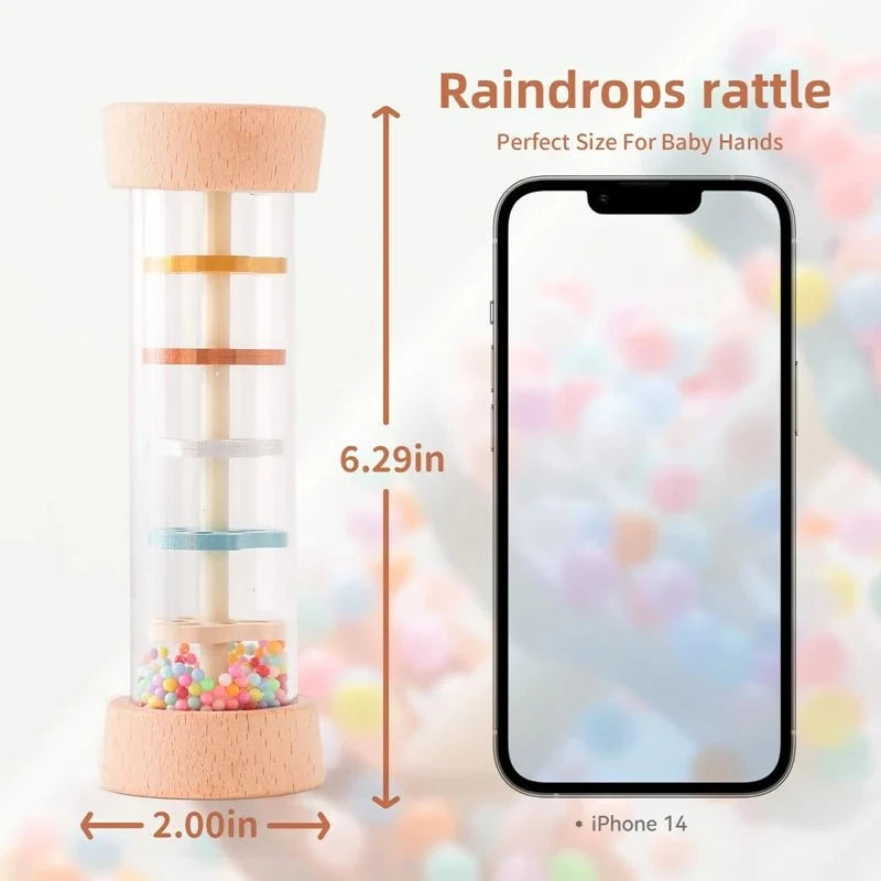 Colorful Wooden Rain Stick Rattle | Montessori Sensory Toy for Babies