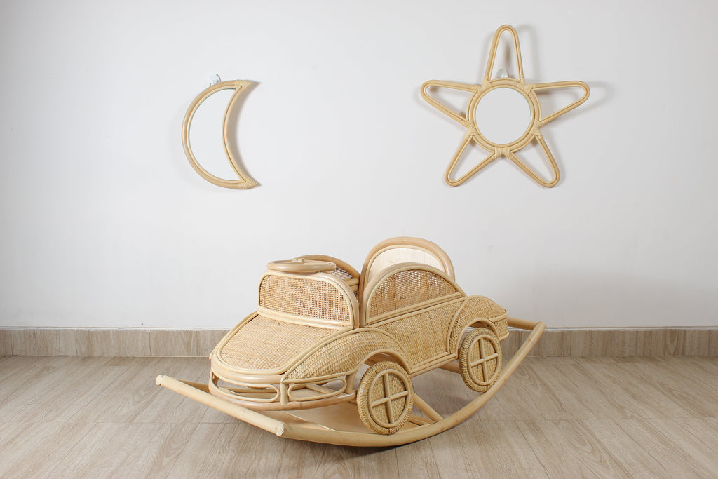 Rattan Moon Wall Mirror – Boho Space & Mystical Kids Room Decor
