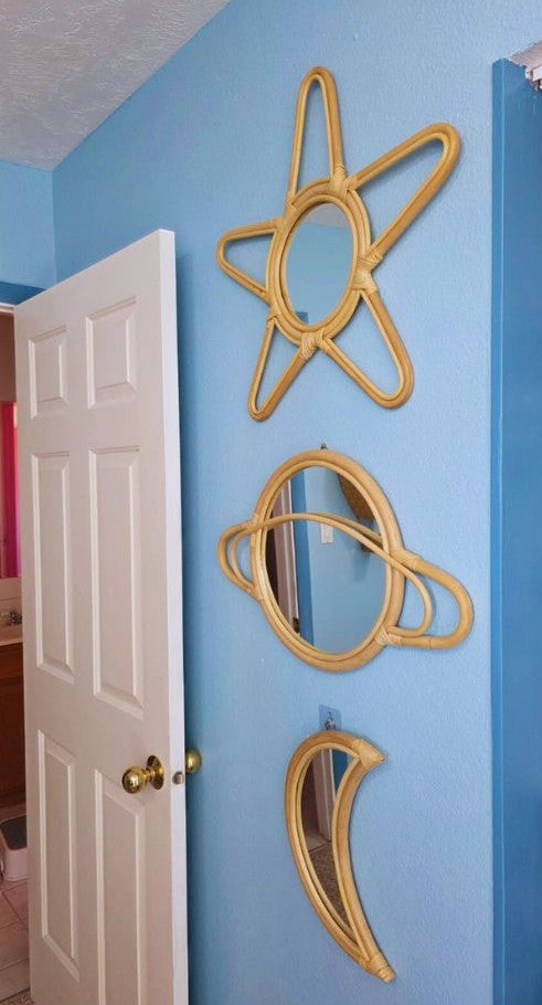 Rattan Moon Wall Mirror – Boho Space & Mystical Kids Room Decor