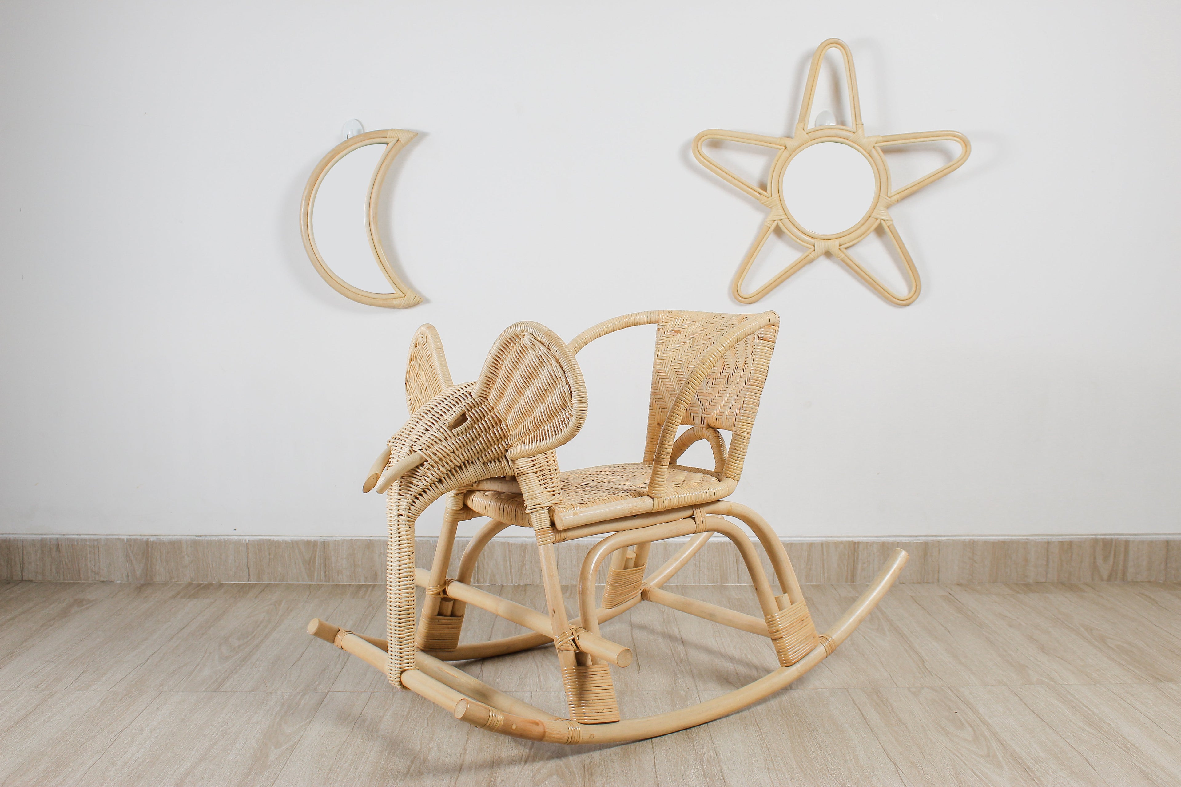 Rattan Star Wall Mirror – Boho & Space Kids Room Decor - Celestial Theme - Universe theme kids room