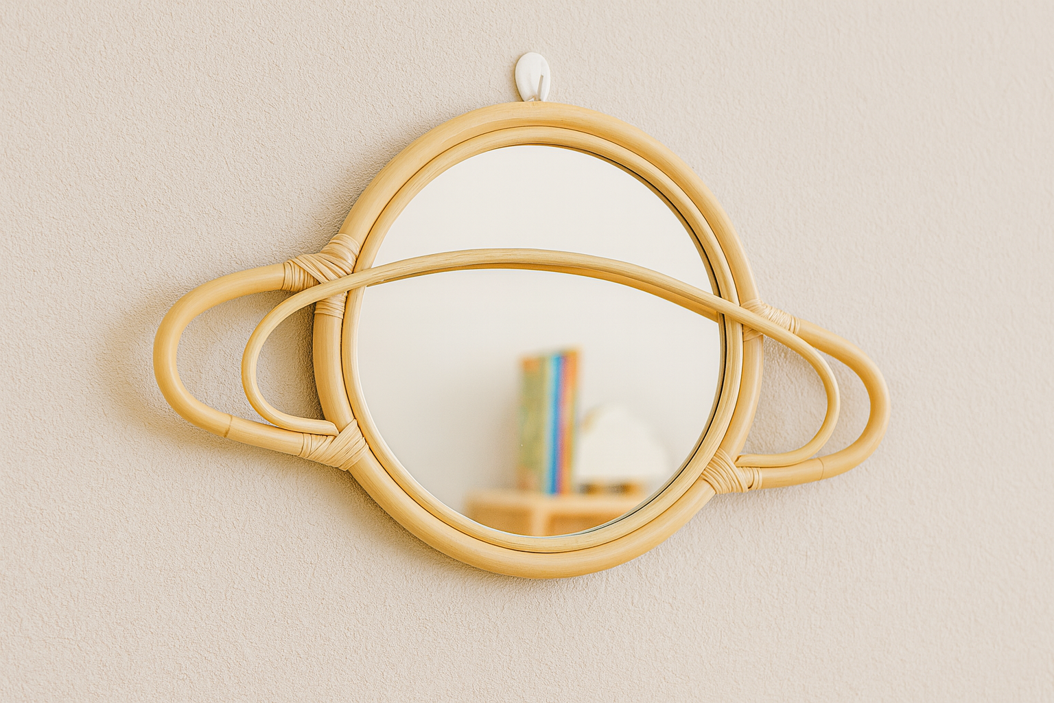 Rattan Saturn Mirror | Boho Nursery Wall Decor | Handmade Natural Rattan Mirror for Kids Room | Eco-Friendly Montessori Wall Art