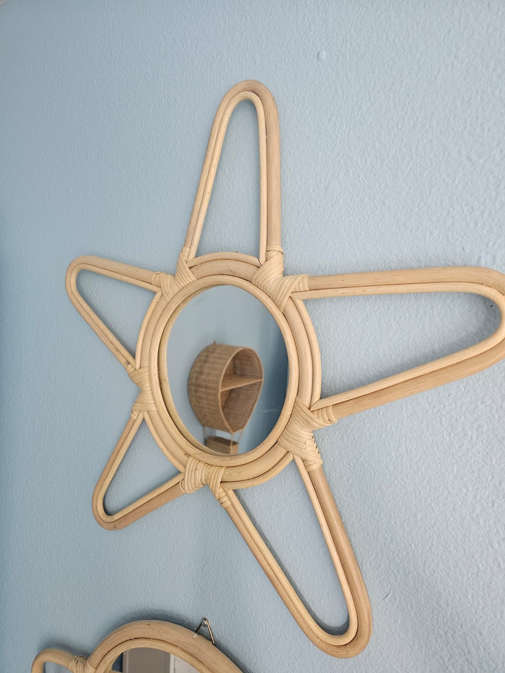 Rattan Star Wall Mirror – Boho & Space Kids Room Decor - Celestial Theme - Universe theme kids room
