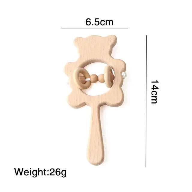 Wooden Baby Rattles Set | Beech Wood Teether and Musical Montessori Toy for Infants