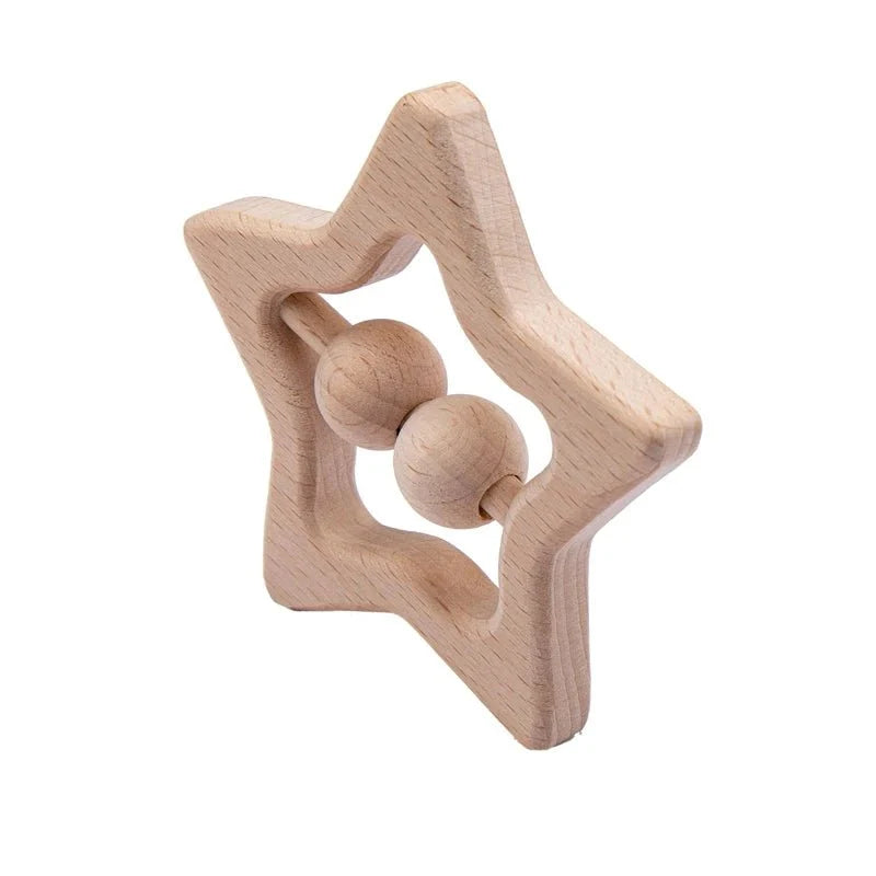 Wooden Baby Rattles Set | Beech Wood Teether and Musical Montessori Toy for Infants